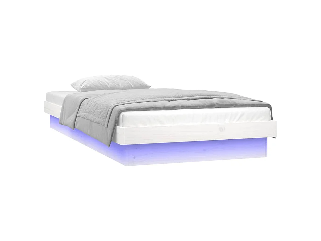 Massivholzbett mit LEDs Weiß 90x190 cm