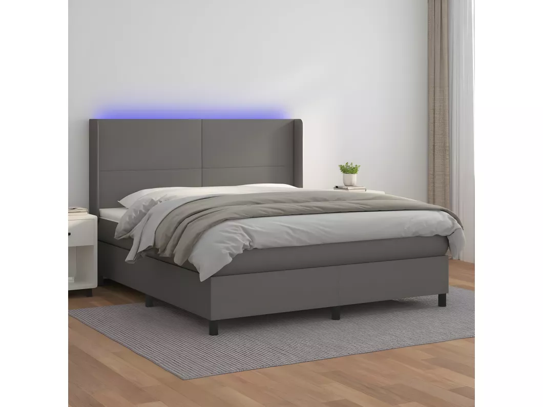 Kauf Unique Boxspringbett mit Matratze & LED Grau 160x200 cm Kunstleder