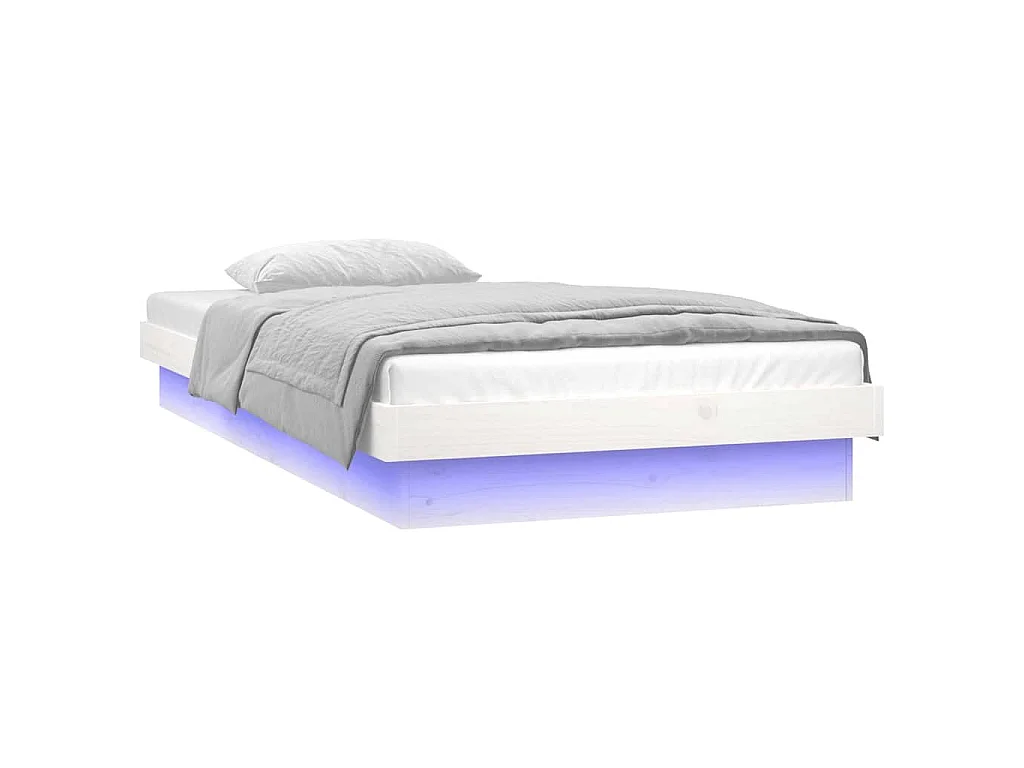 Bedframe LED massief hout wit 75x190 cm
