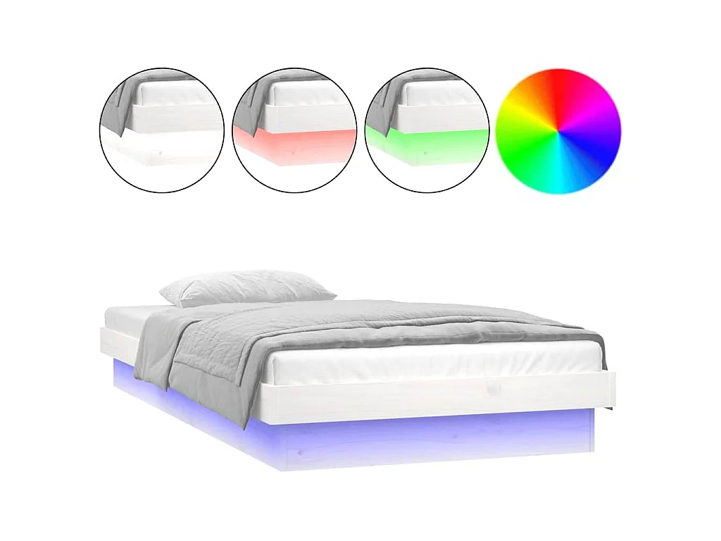 Cadre de lit à LED sans matelas blanc bois massif