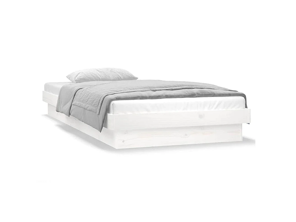 Cadre de lit à LED sans matelas blanc bois massif