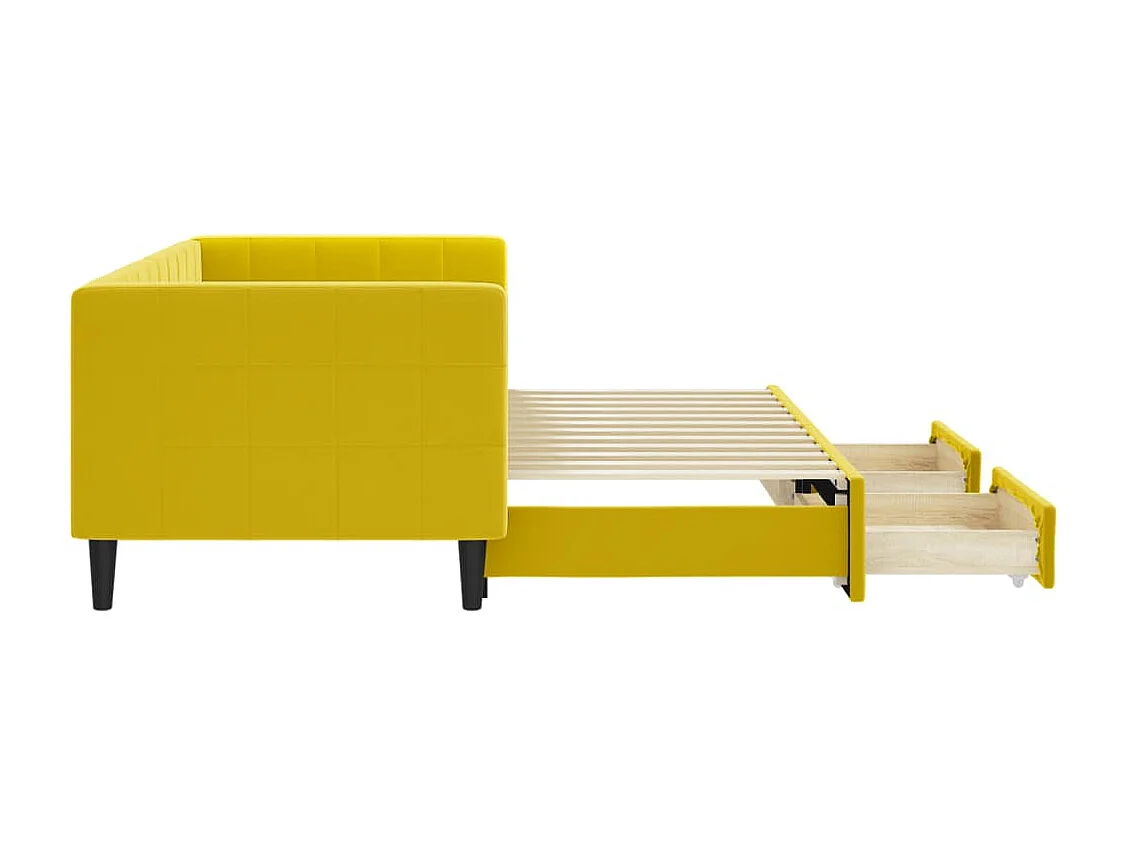 Divano Letto Estraibile con Cassetti Giallo 80x200cm in Velluto