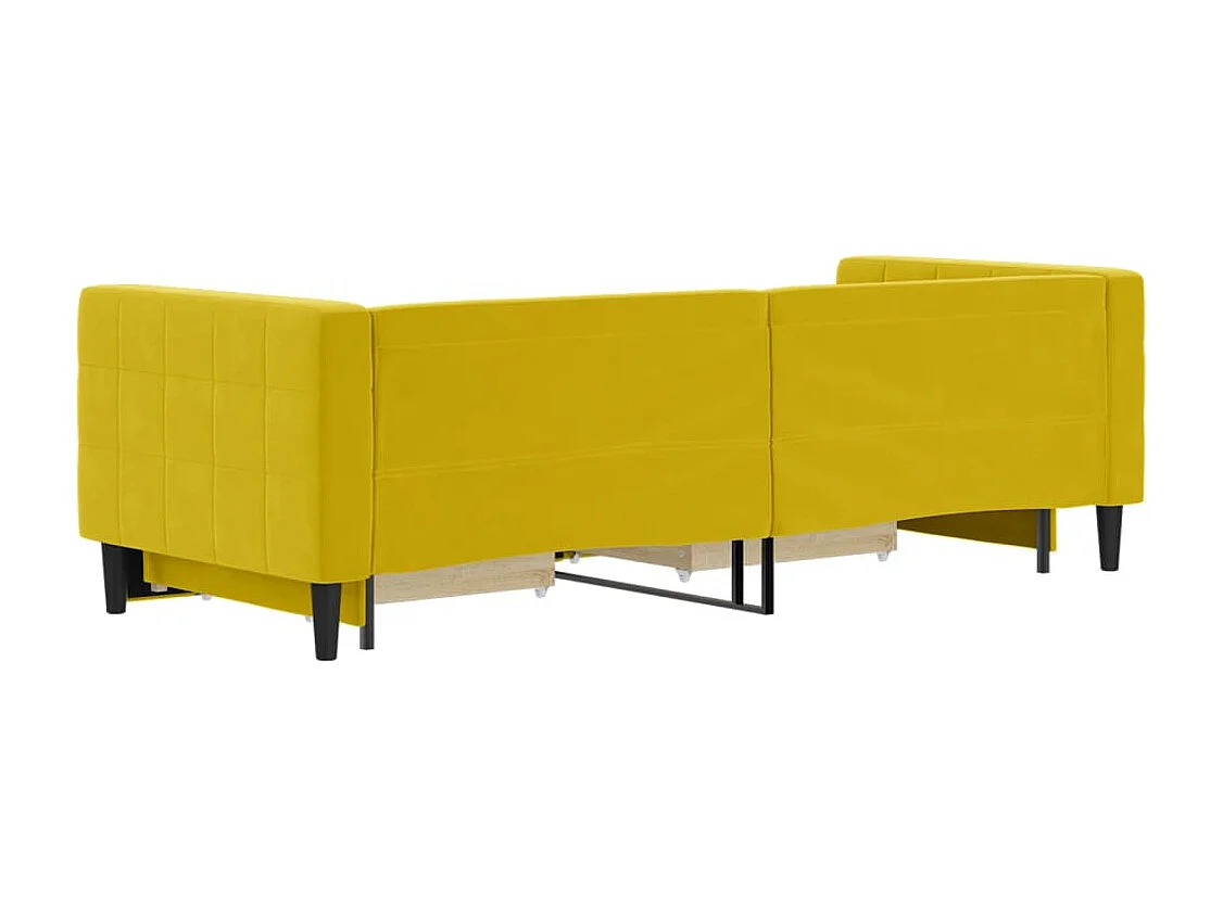 Divano Letto Estraibile con Cassetti Giallo 80x200cm in Velluto