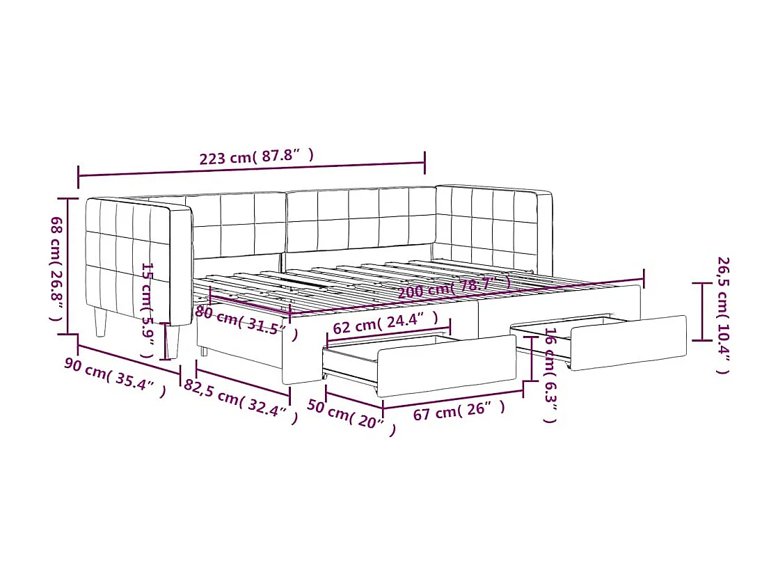 Tagesbett Ausziehbar mit Schubladen Gelb 80x200 cm Samt
