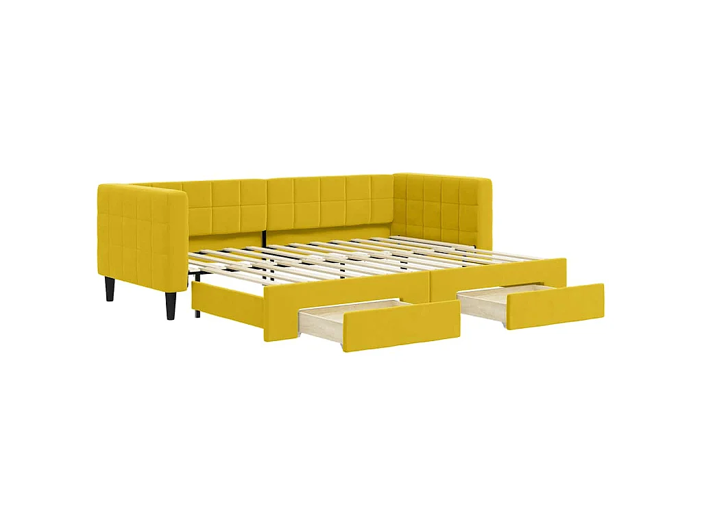 Slaapbank met onderschuifbed en lades 80x200 cm fluweel geel
