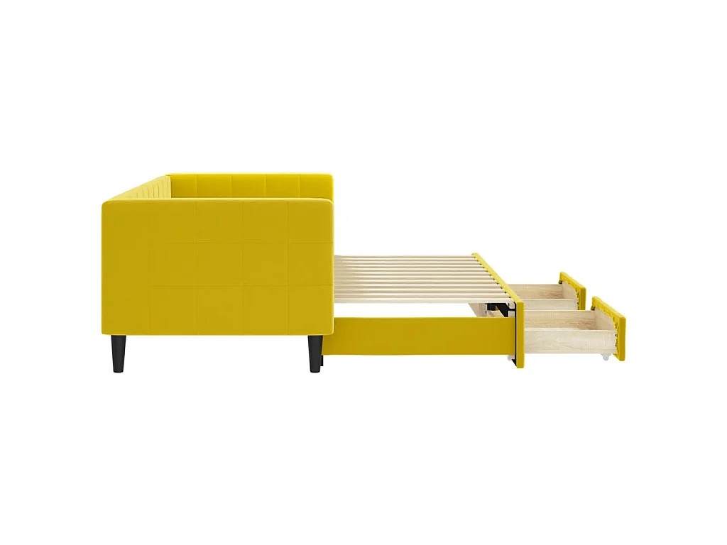 Slaapbank met onderschuifbed en lades 80x200 cm fluweel geel