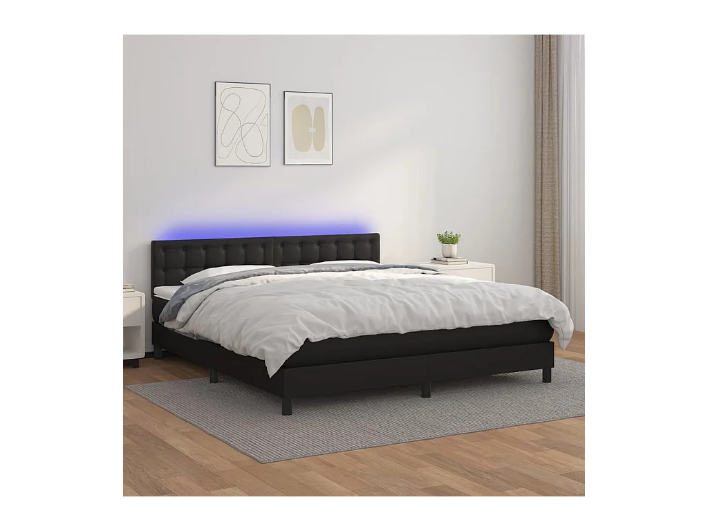 Sommier à lattes de lit avec matelas et LED Noir 160x200cm
