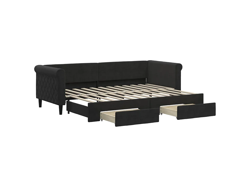 Lit de jour avec gigogne et tiroirs sans matelas noir 80x200 cm