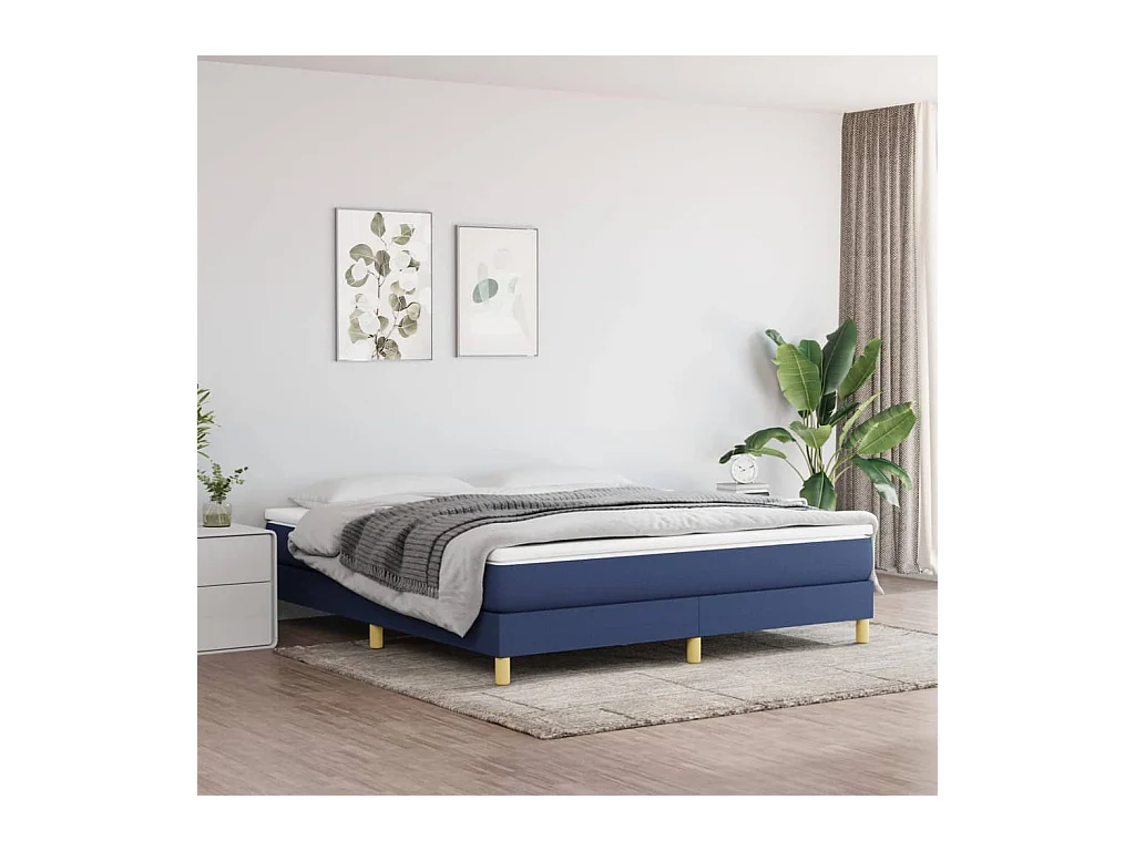 Sommier à lattes de lit avec matelas Bleu 160x200 cm Tissu