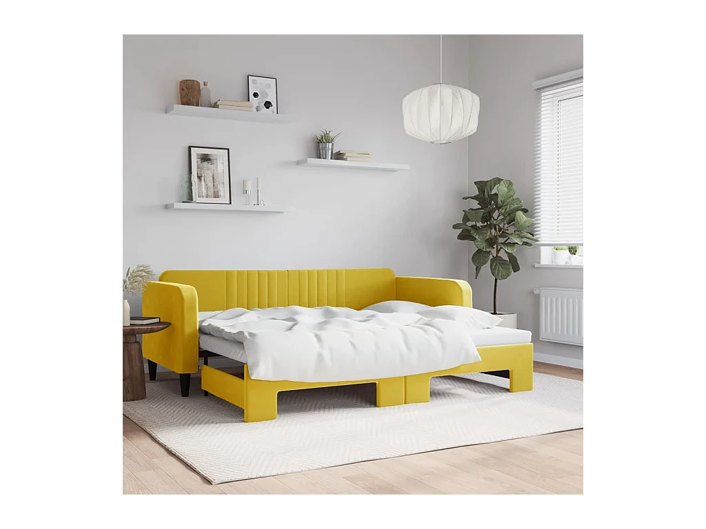 Divano Letto con Letto Estraibile Giallo 90x200 cm in Velluto