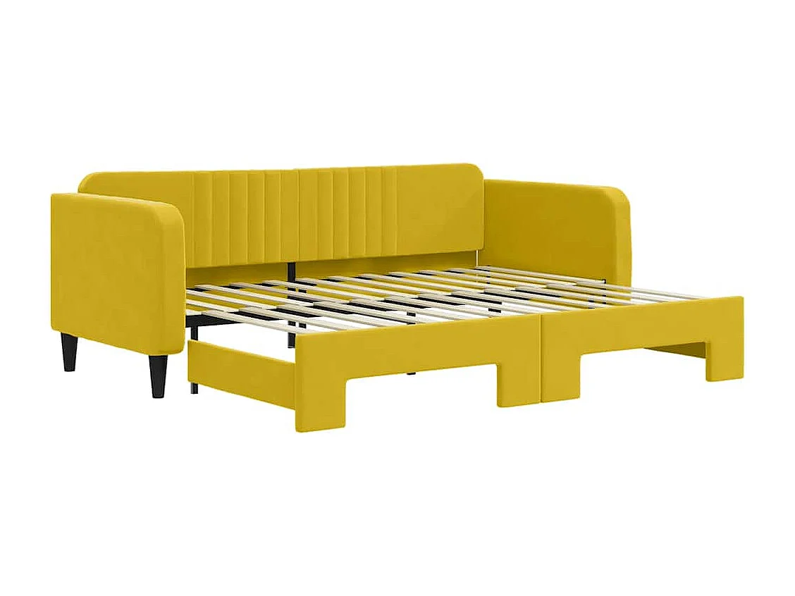 Lit de jour avec lit gigogne jaune 90x200 cm velours