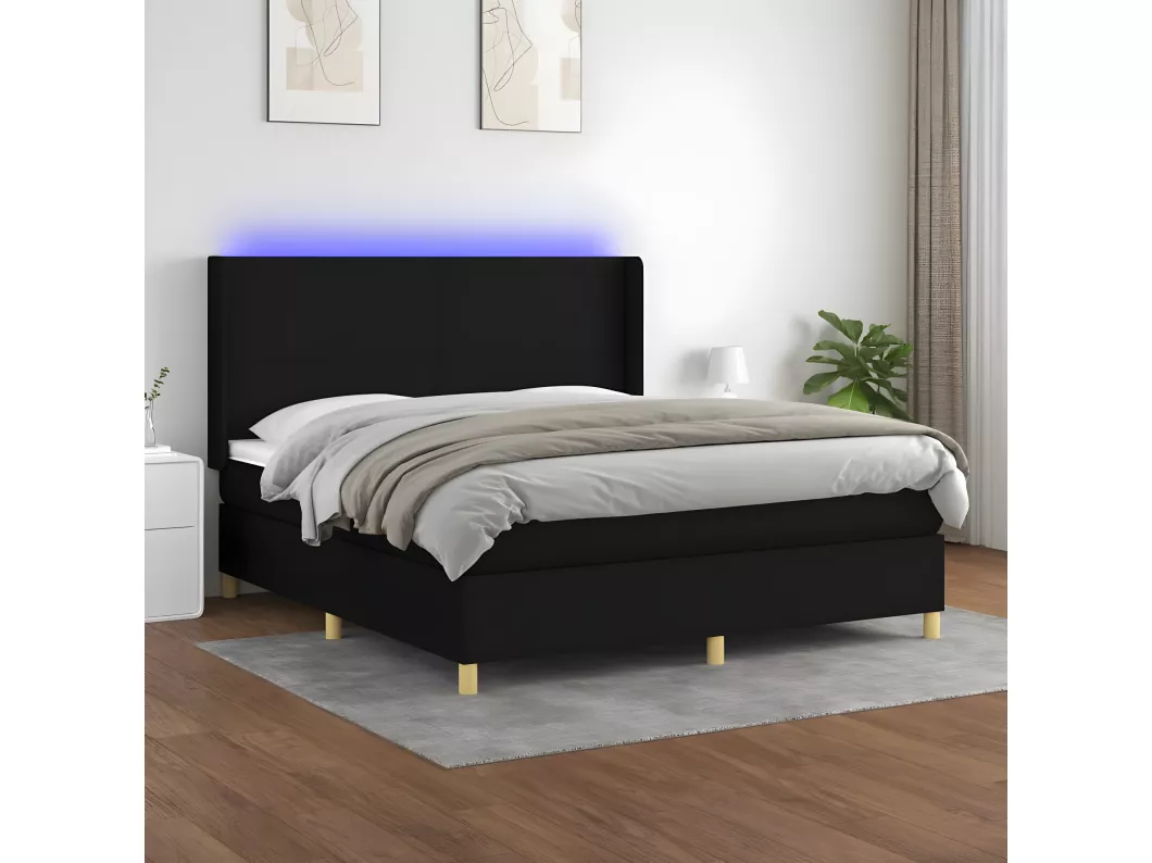 Kauf Unique Boxspringbett mit Matratze & LED Schwarz 180x200 cm Stoff