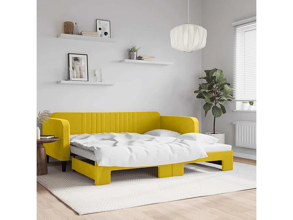 Lit de jour avec lit gigogne jaune 100x200 cm velours