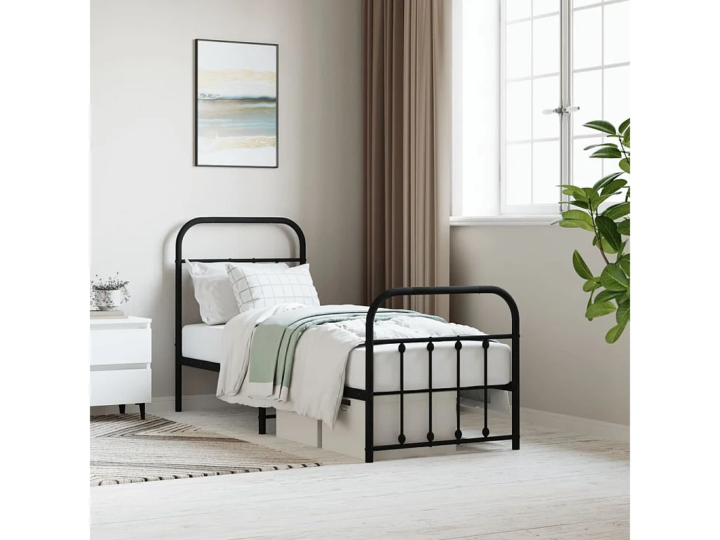 Bedframe met hoofd- en voeteneinde metaal zwart 75x190 cm