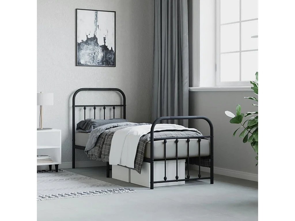 Bedframe met hoofd- en voeteneinde metaal zwart 75x190 cm