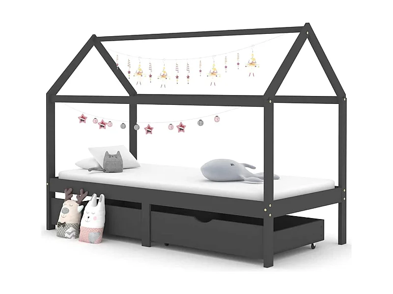 Estructura de cama infantil y cajones madera pino gris 90x200cm