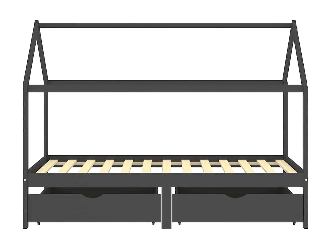 Kinderbett mit Schubladen Dunkelgrau Massivholz Kiefer 90x200cm