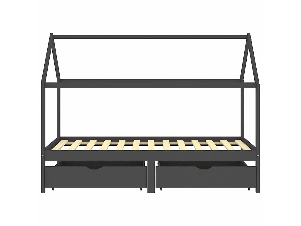 Cadre de lit d'enfant avec tiroirs Gris foncé Pin 90x200 cm