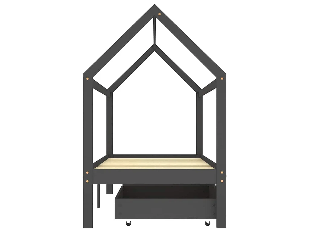 Cadre de lit d'enfant avec tiroirs Gris foncé Pin 90x200 cm