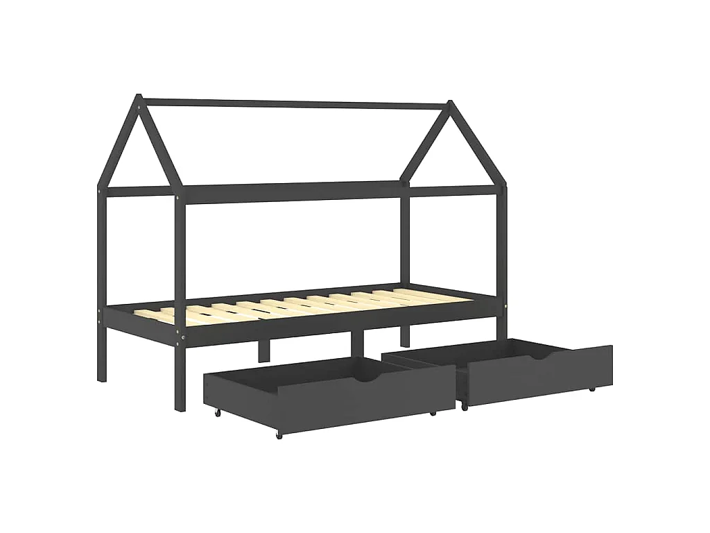 Cadre de lit d'enfant avec tiroirs Gris foncé Pin 90x200 cm