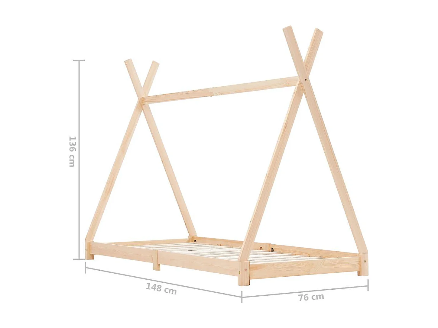 Kinderbedframe massief grenenhout 70x140 cm
