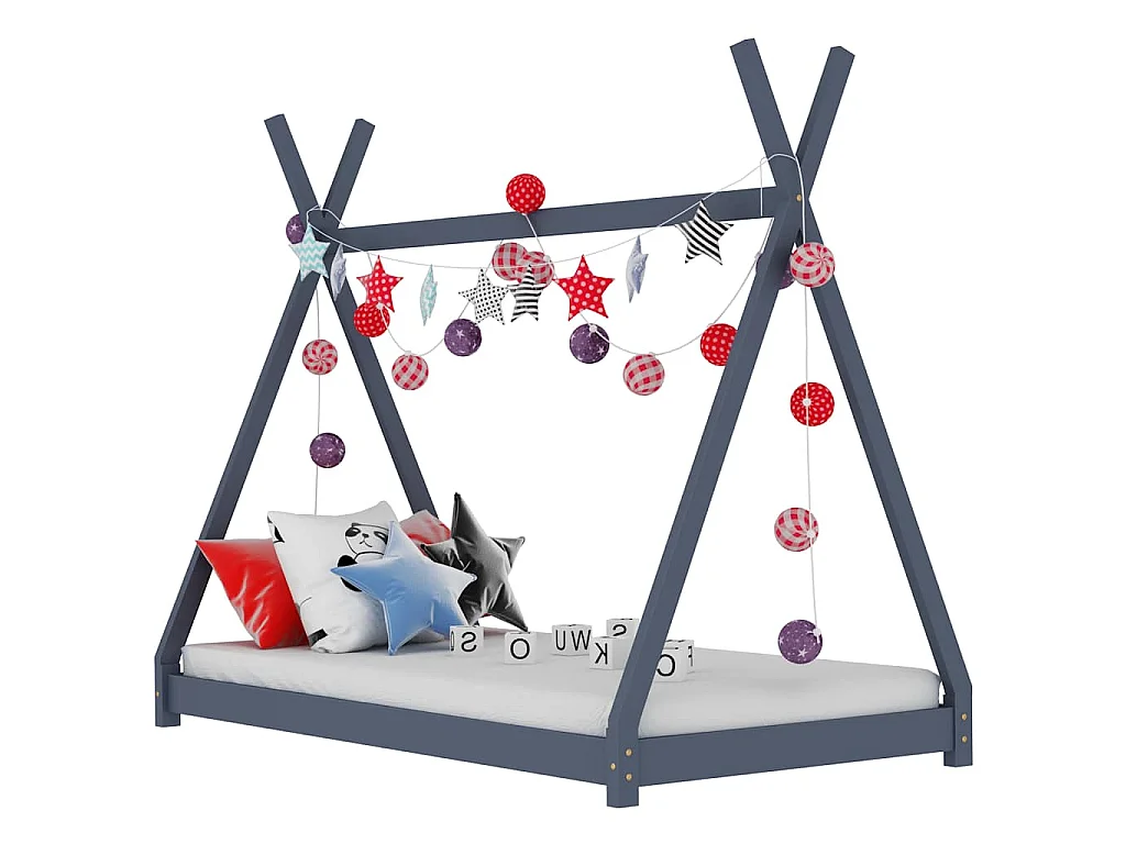 Cadre de lit d'enfant Gris Bois de pin massif 80x160 cm