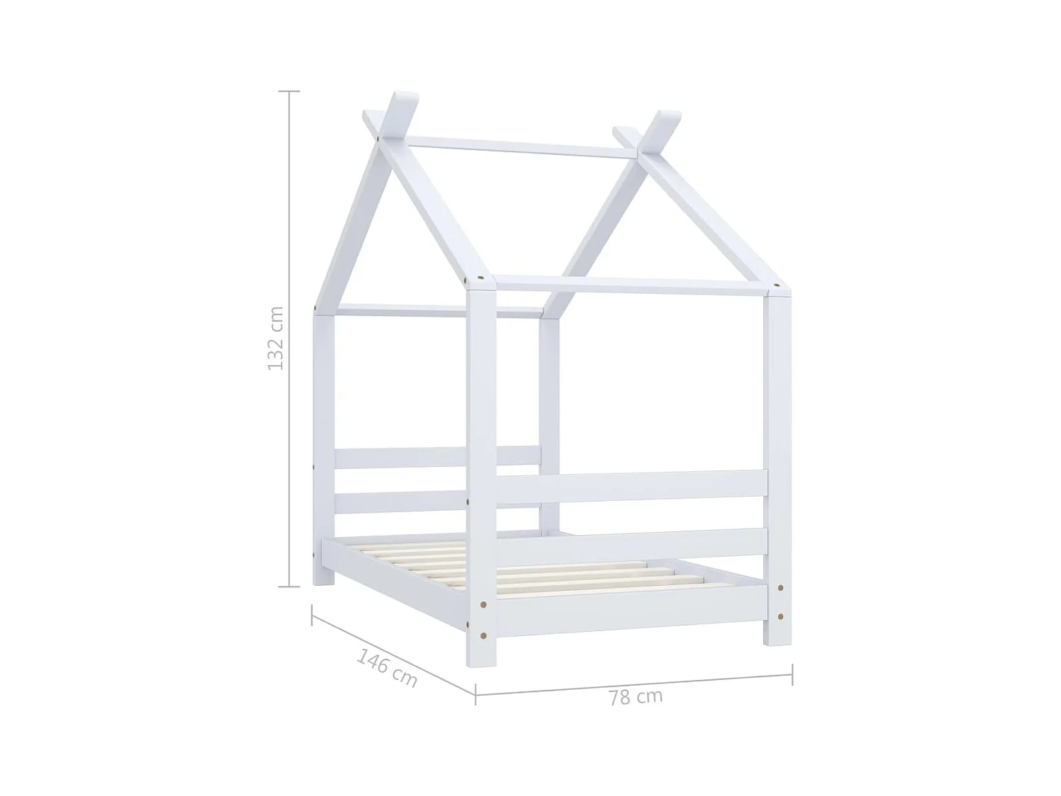 Kinderbedframe massief grenenhout wit 70x140 cm