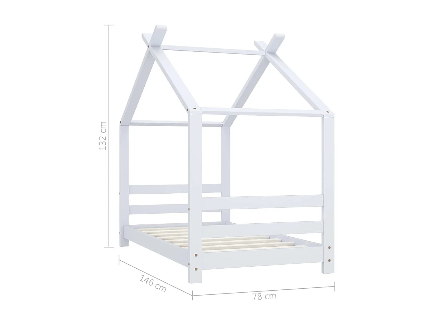 Kinderbedframe massief grenenhout wit 70x140 cm