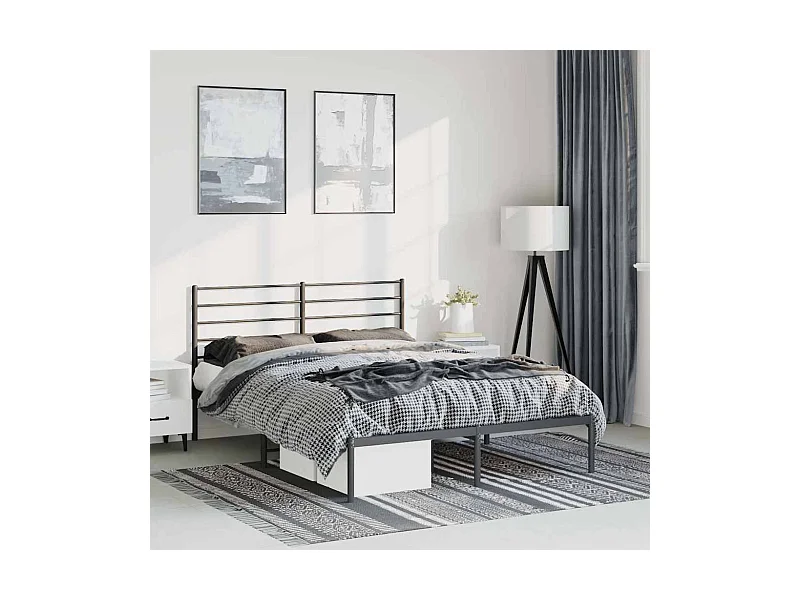 Cadre de lit métal sans matelas avec tête de lit noir 135x190cm