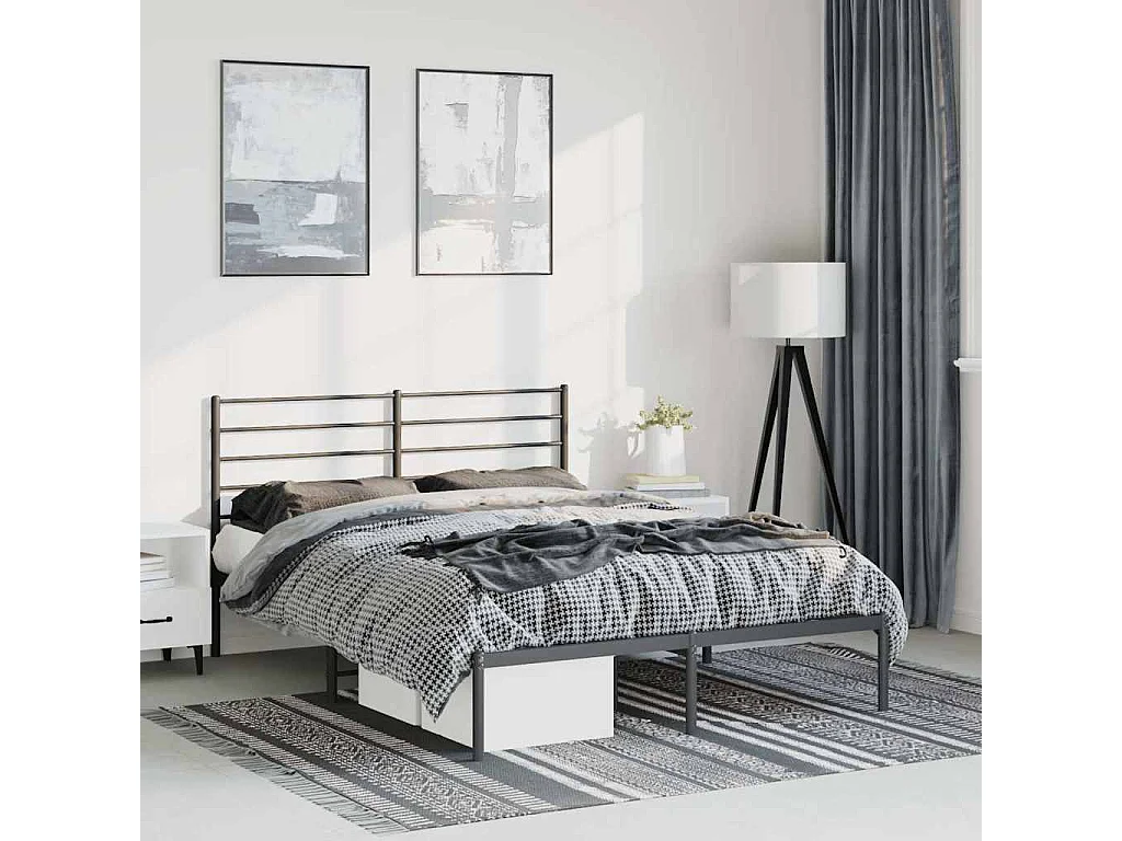 Cadre de lit métal sans matelas avec tête de lit noir 135x190cm