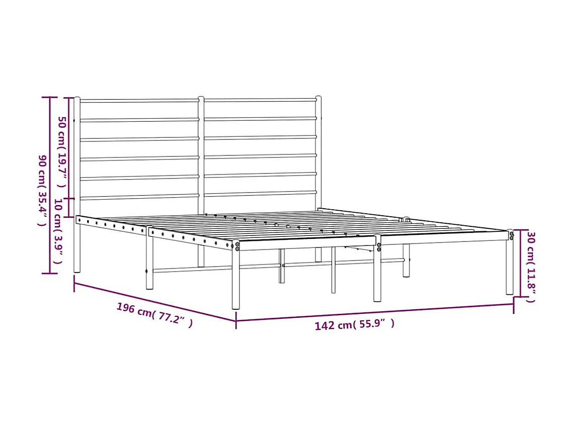 Cadre de lit métal sans matelas avec tête de lit noir 135x190cm
