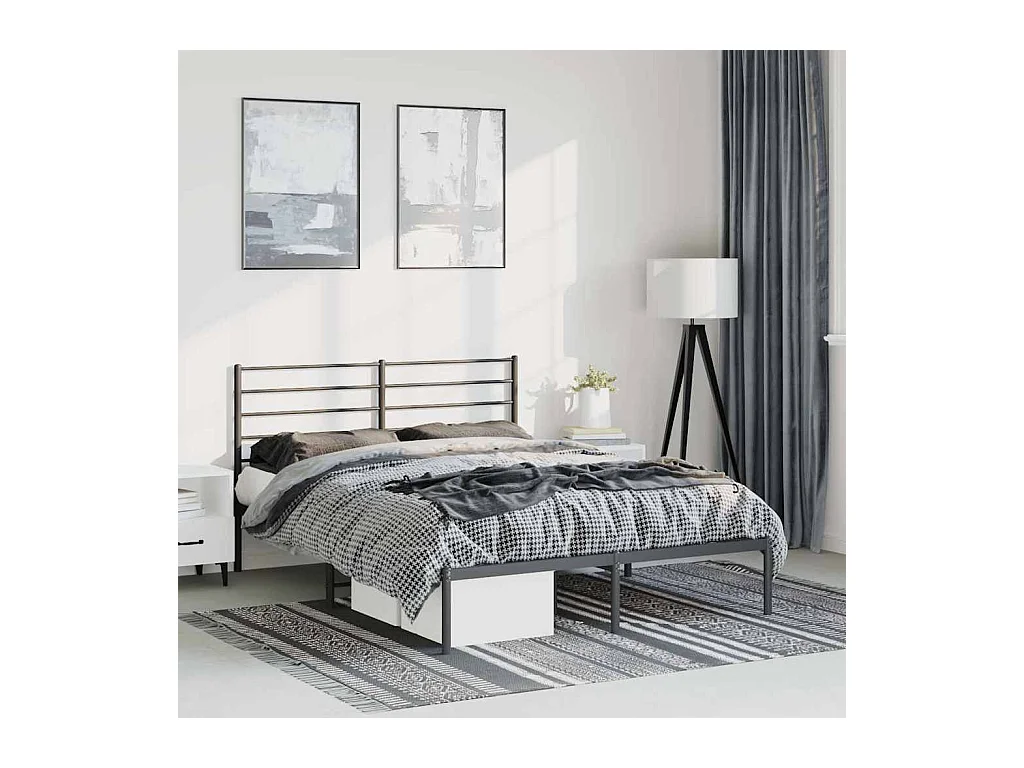 Giroletto con Testiera in Metallo Nero 135x190 cm