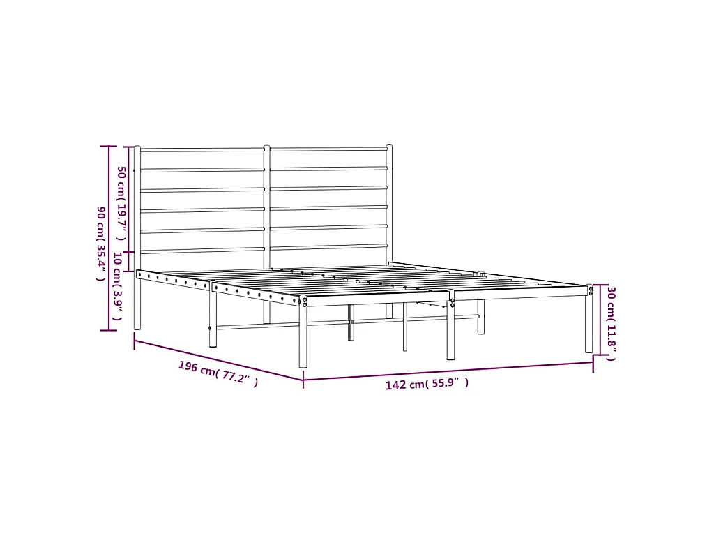 Cadre de lit métal sans matelas avec tête de lit noir 135x190cm