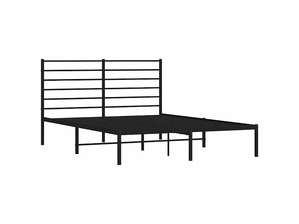 Bedframe met hoofdbord metaal zwart 135x190 cm