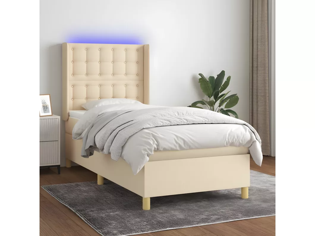 Kauf Unique Boxspringbett mit Matratze & LED Creme 100x200 cm Stoff