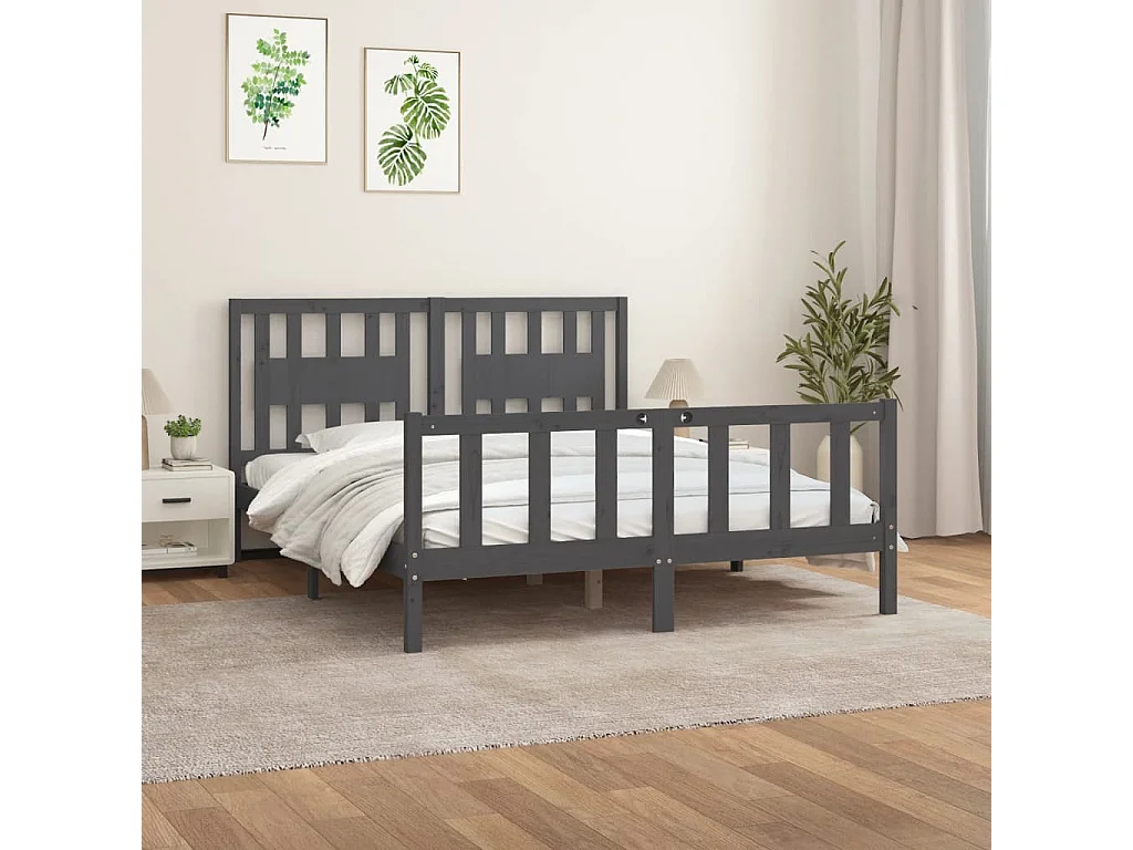 Estrutura cama casal c/ cabeceira 150x200cm pinho maciço cinza