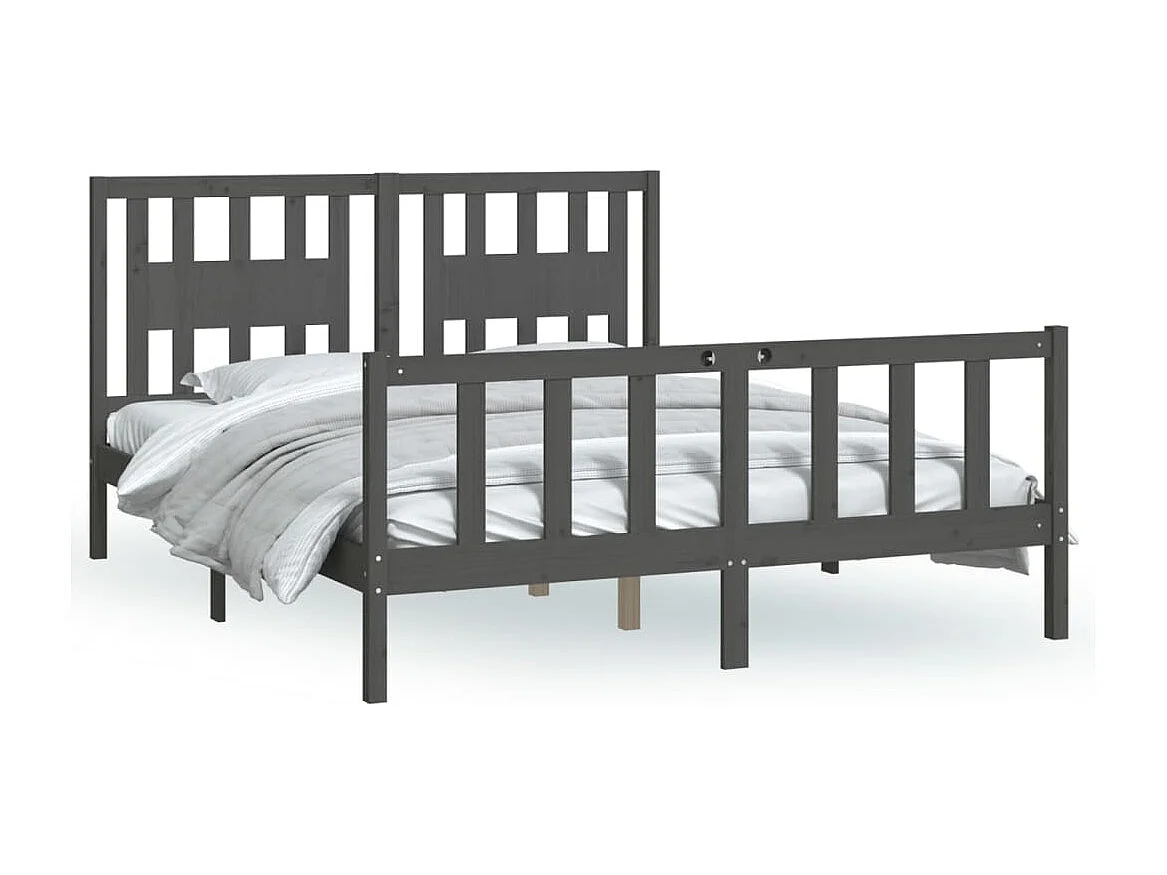 Estrutura cama casal c/ cabeceira 150x200cm pinho maciço cinza