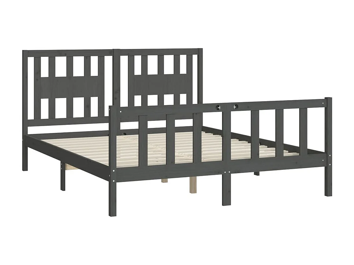 Estrutura cama casal c/ cabeceira 150x200cm pinho maciço cinza