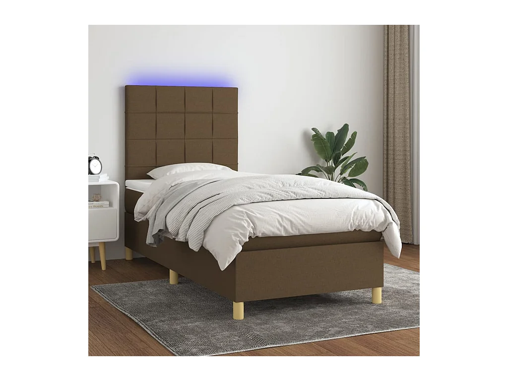 Sommier à lattes de lit et matelas et LED Marron foncé 90x200cm