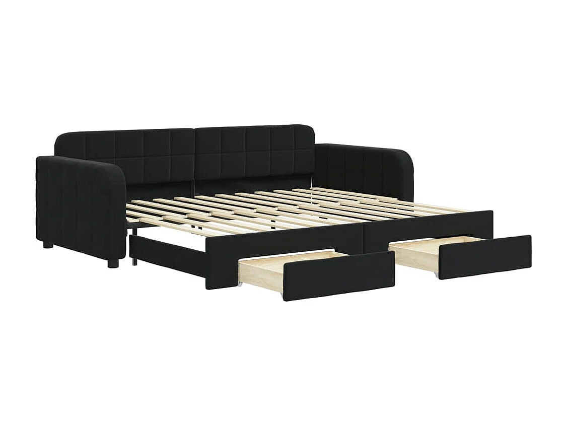 Slaapbank met onderschuifbed en lades 90x200 cm fluweel zwart