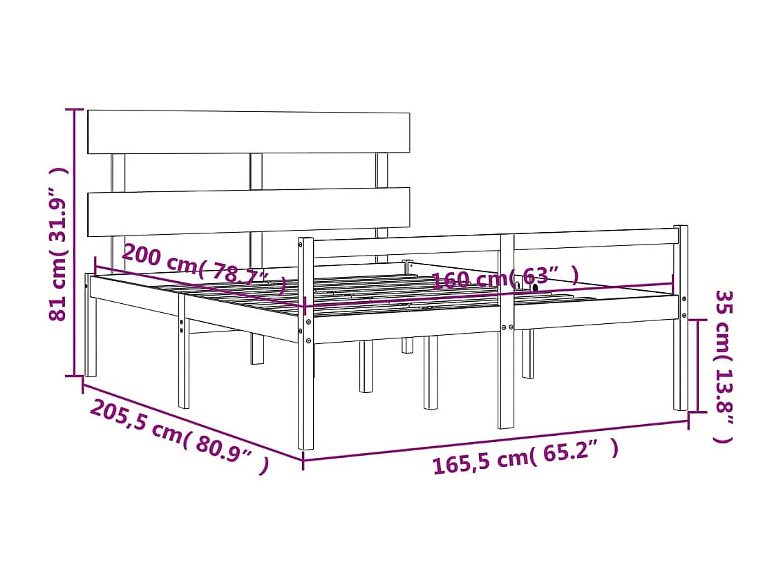 Cama para idosos com cabeceira 160x200 cm madeira maciça branco