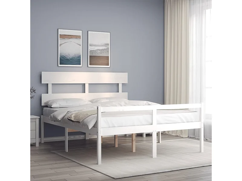 Letto per Anziani con Testiera Bianco 160x200 cm Legno Massello