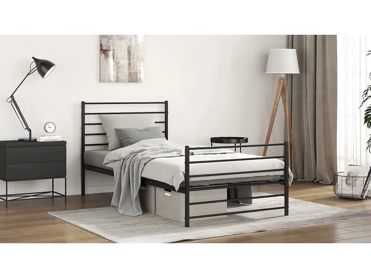 Cadre de lit métal sans matelas avec tête de lit noir 100x190cm