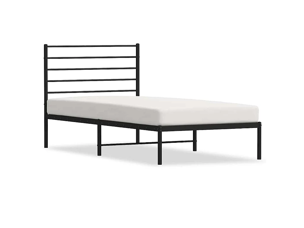 Cadre de lit métal sans matelas avec tête de lit noir 100x190cm