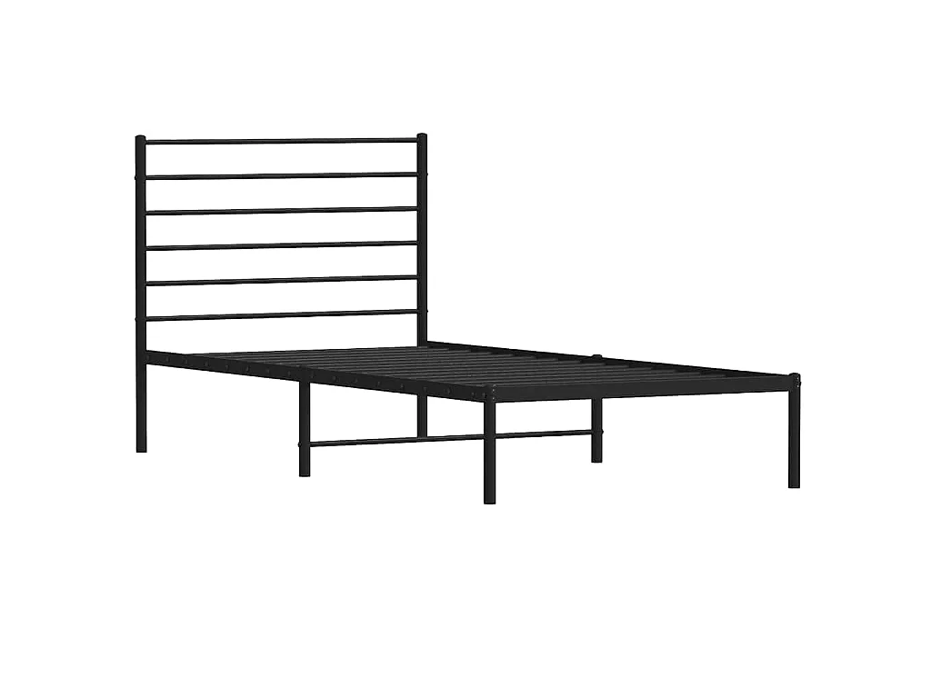 Cadre de lit métal sans matelas avec tête de lit noir 100x190cm