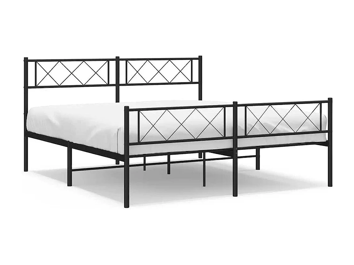 Cadre de lit métal sans matelas avec pied de lit noir 135x190cm