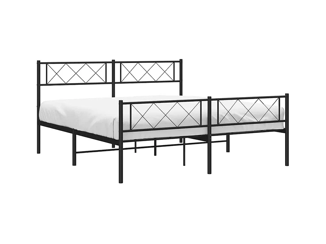 Cadre de lit métal sans matelas avec pied de lit noir 135x190cm