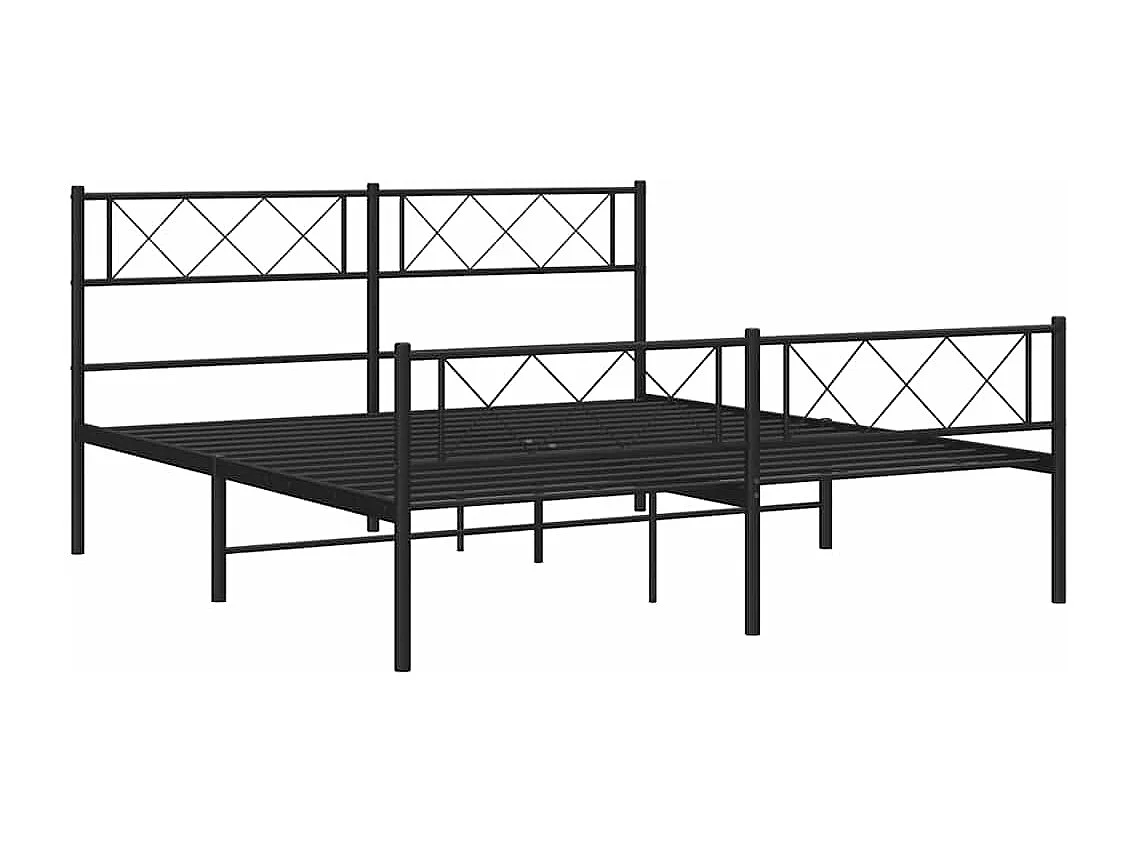 Cadre de lit métal sans matelas avec pied de lit noir 135x190cm