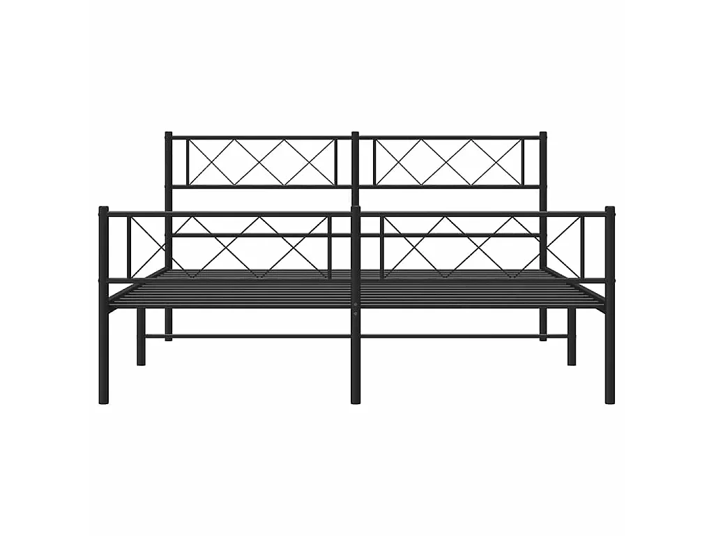 Cadre de lit métal sans matelas avec pied de lit noir 135x190cm