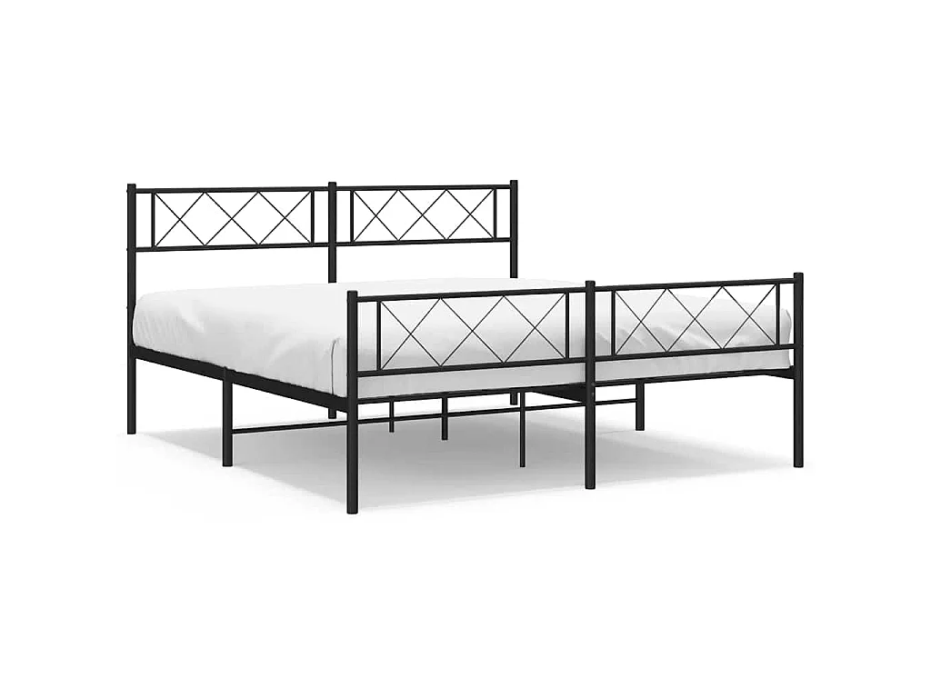 Cadre de lit métal sans matelas avec pied de lit noir 135x190cm